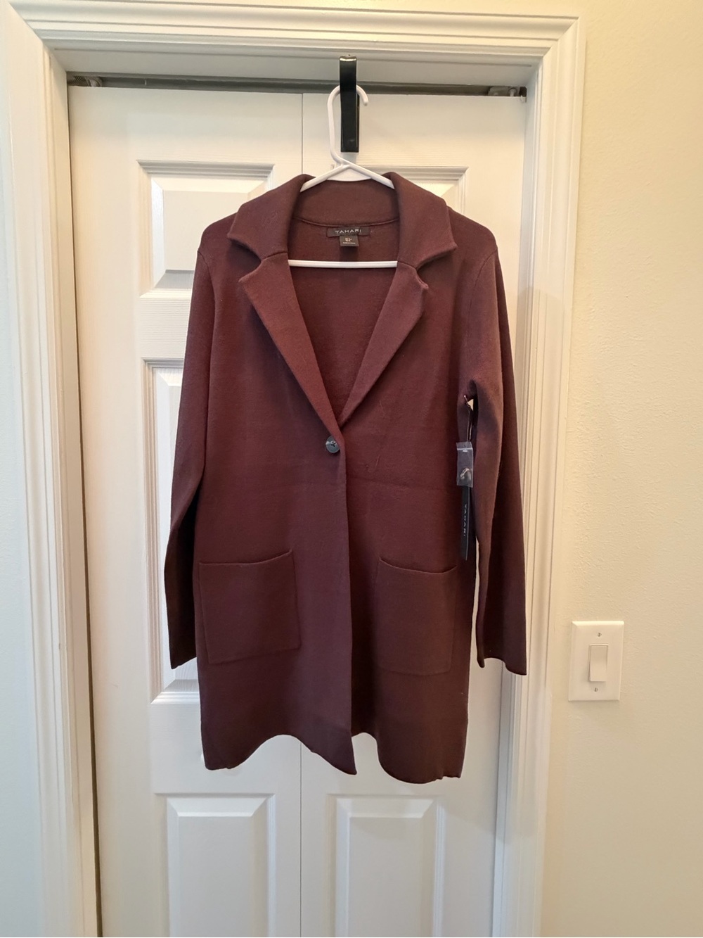 NWT Tahari Women's Long Open-Front Coatigan in Brown
